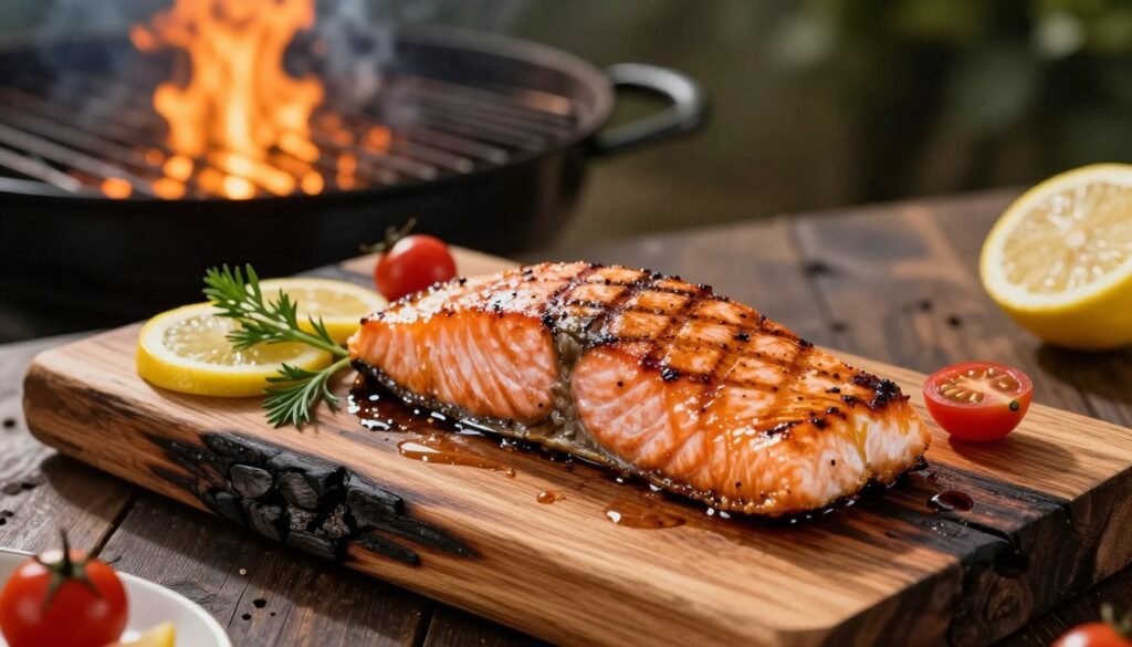 BBQ cedar plank salmon