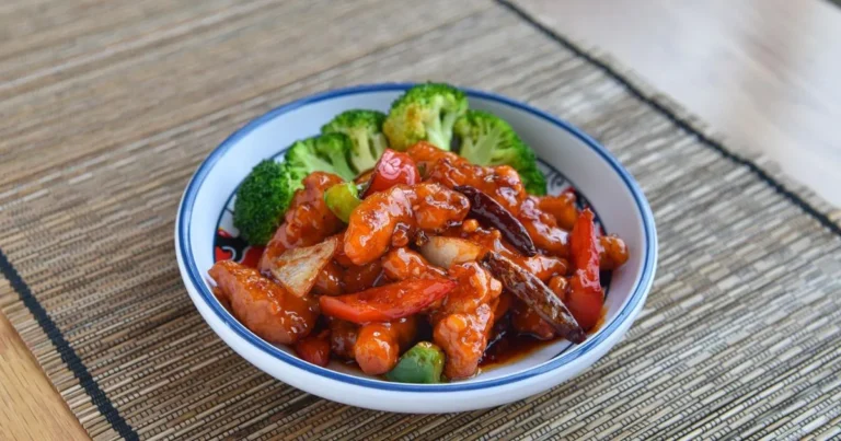 Mall-Style Bourbon Chicken Recipe with rice and broccoli