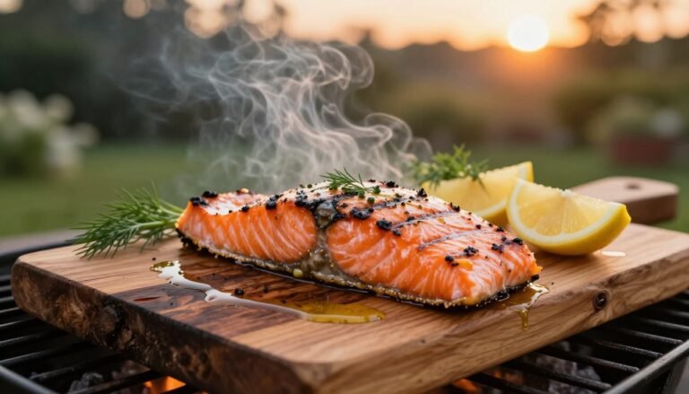 grilled salmon on plank cedar