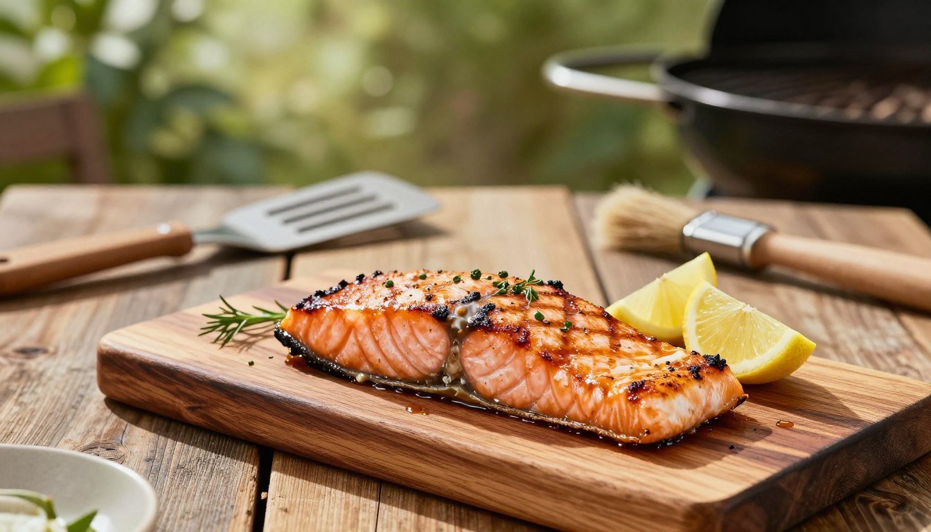 grilled salmon on plank cedar