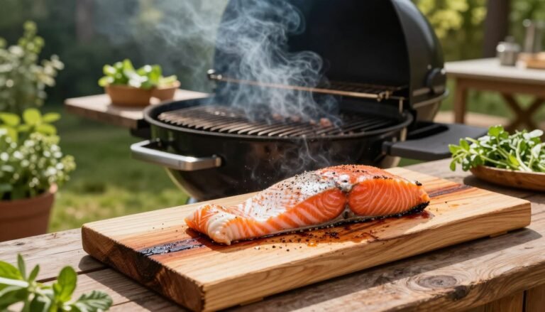 grilling salmon on cedar plank