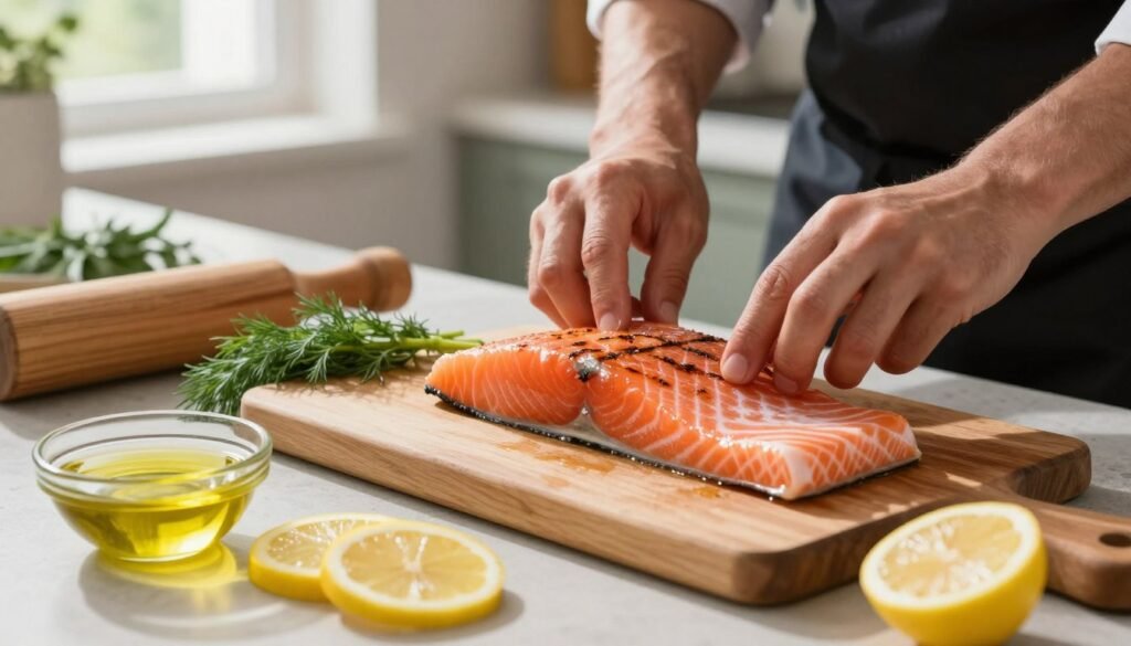 preparing salmon for grilling