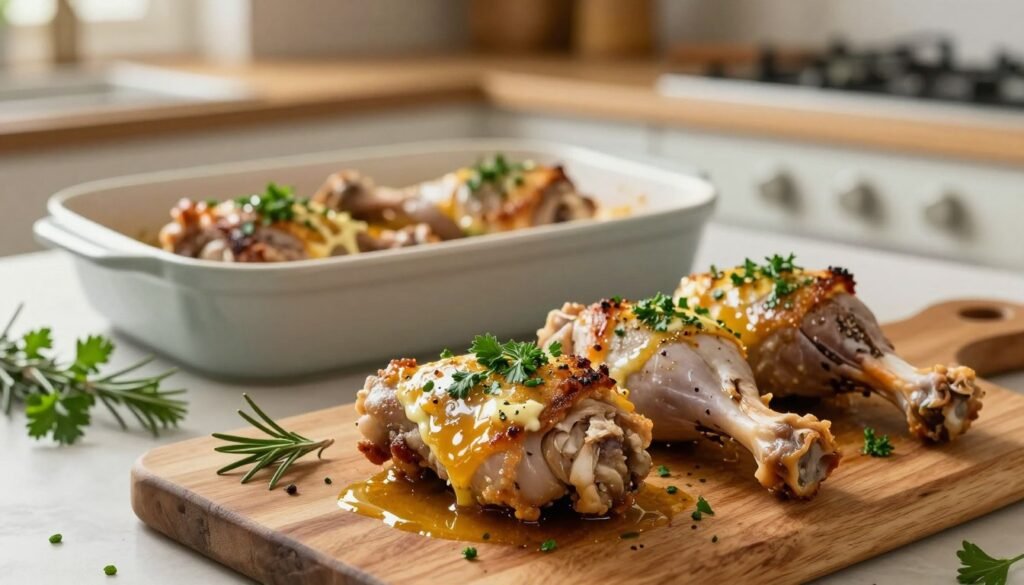 finishing touches on baked leg quarters